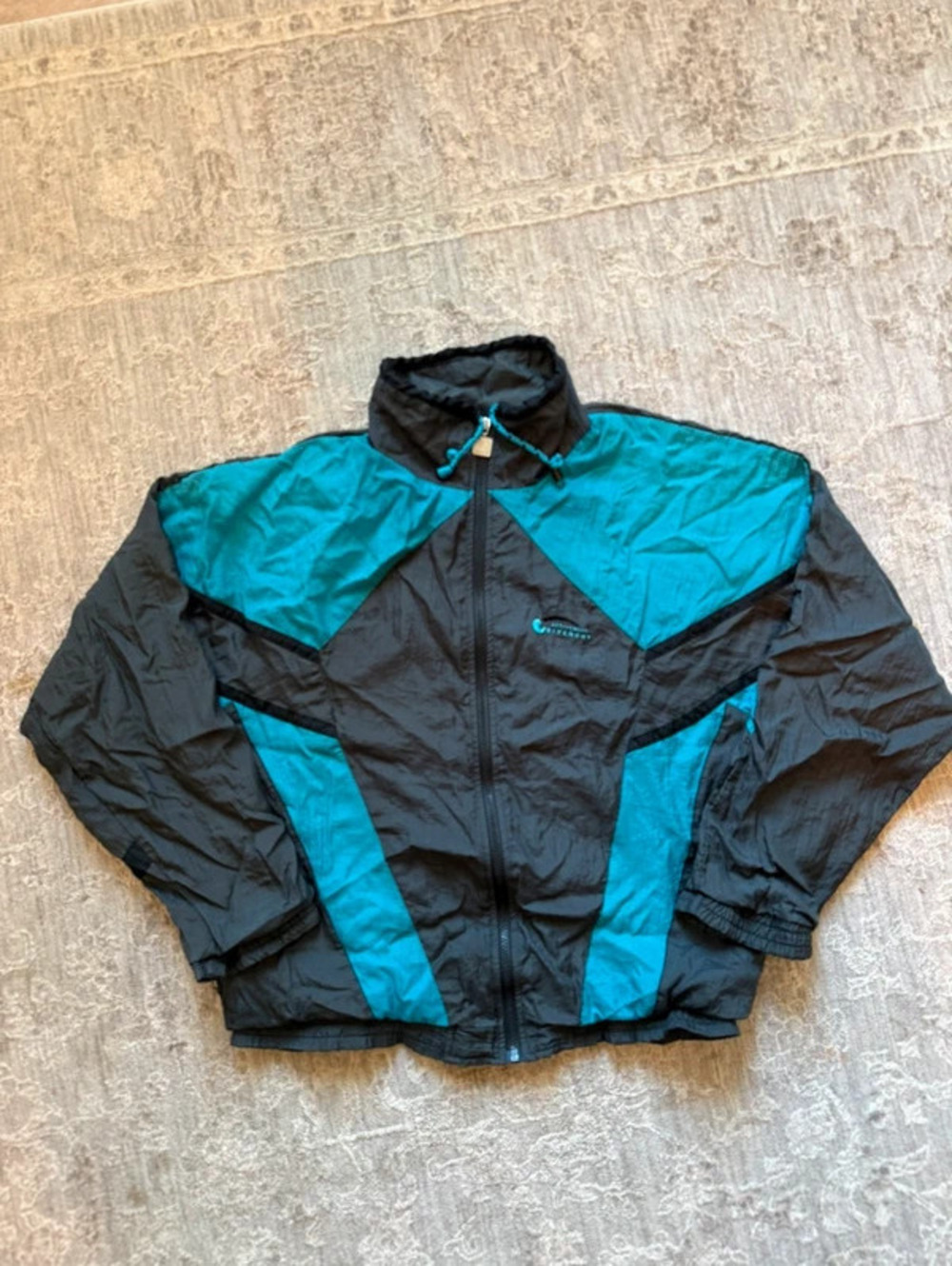 Vintage 90s Givenchy Activewear Black Teal Colorblock Nylon Windbreaker Jacket M